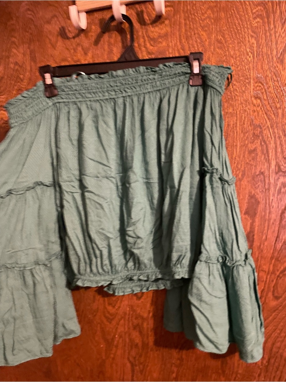 Free People Sage Green Tiered off shoulder shirt